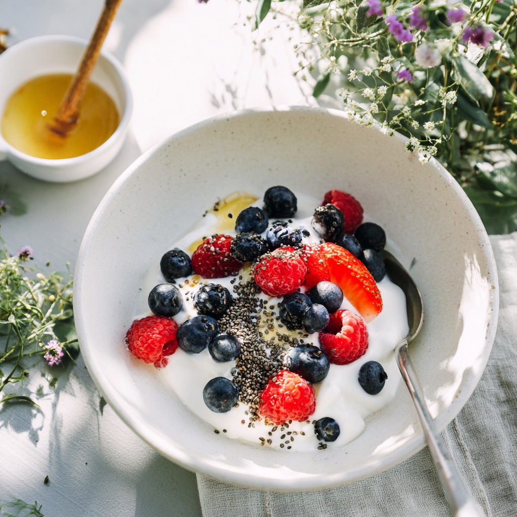 Plain Greek Yogurt + Chia Seeds + Berries